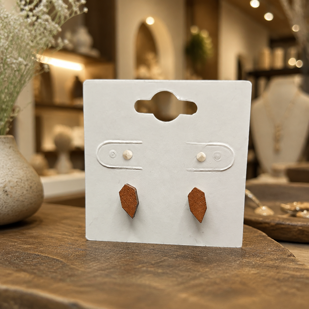 Ear Mini Copper Wood Shield Gem Post