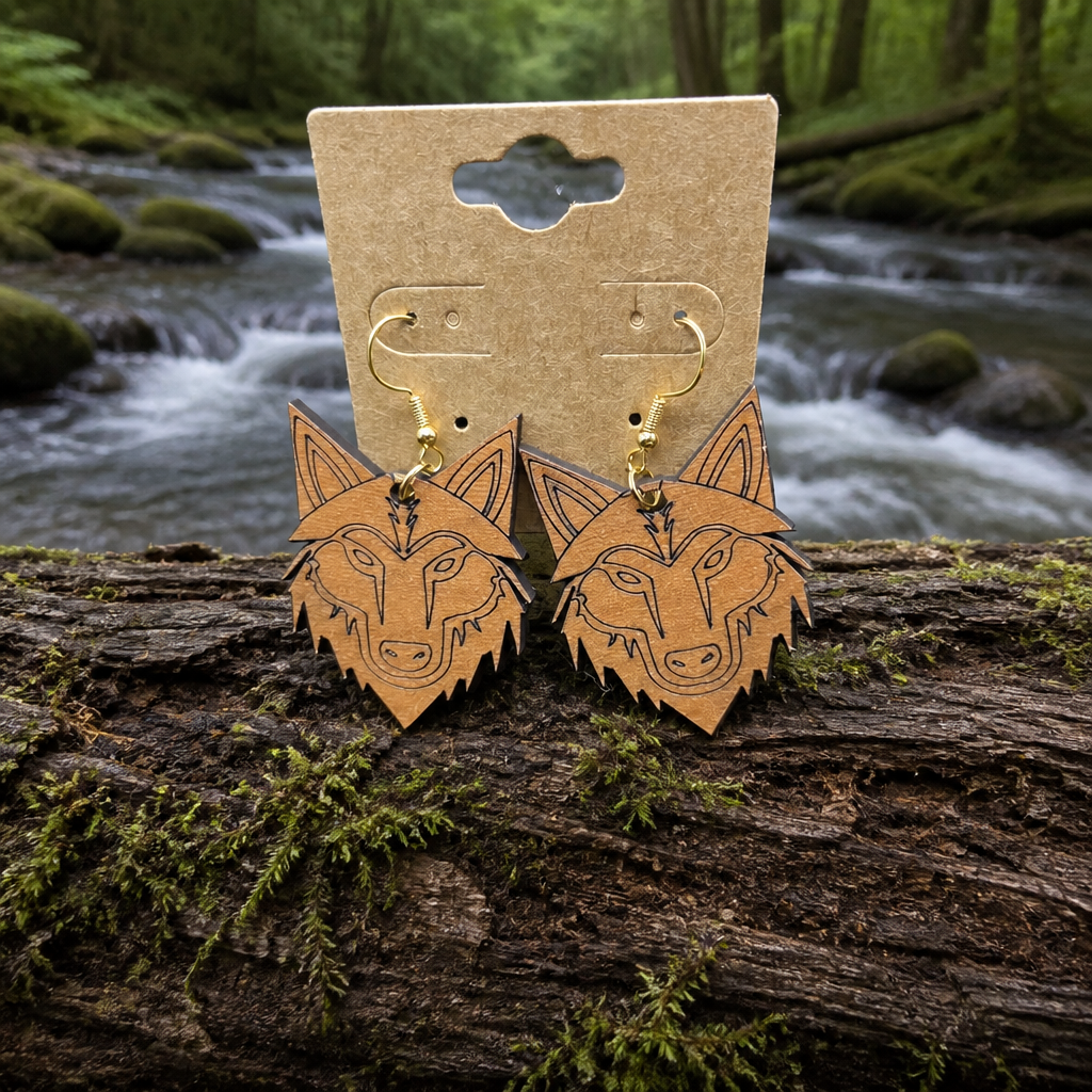 Ear Techwood Engraved Wolf