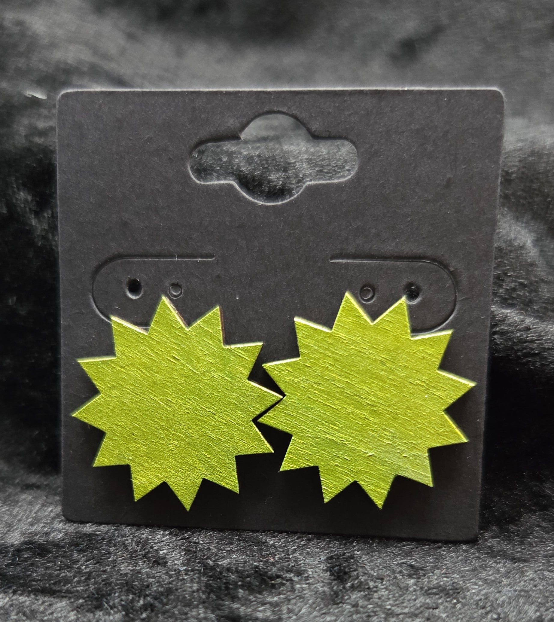 Ear Neon Green Wood Starburst Post