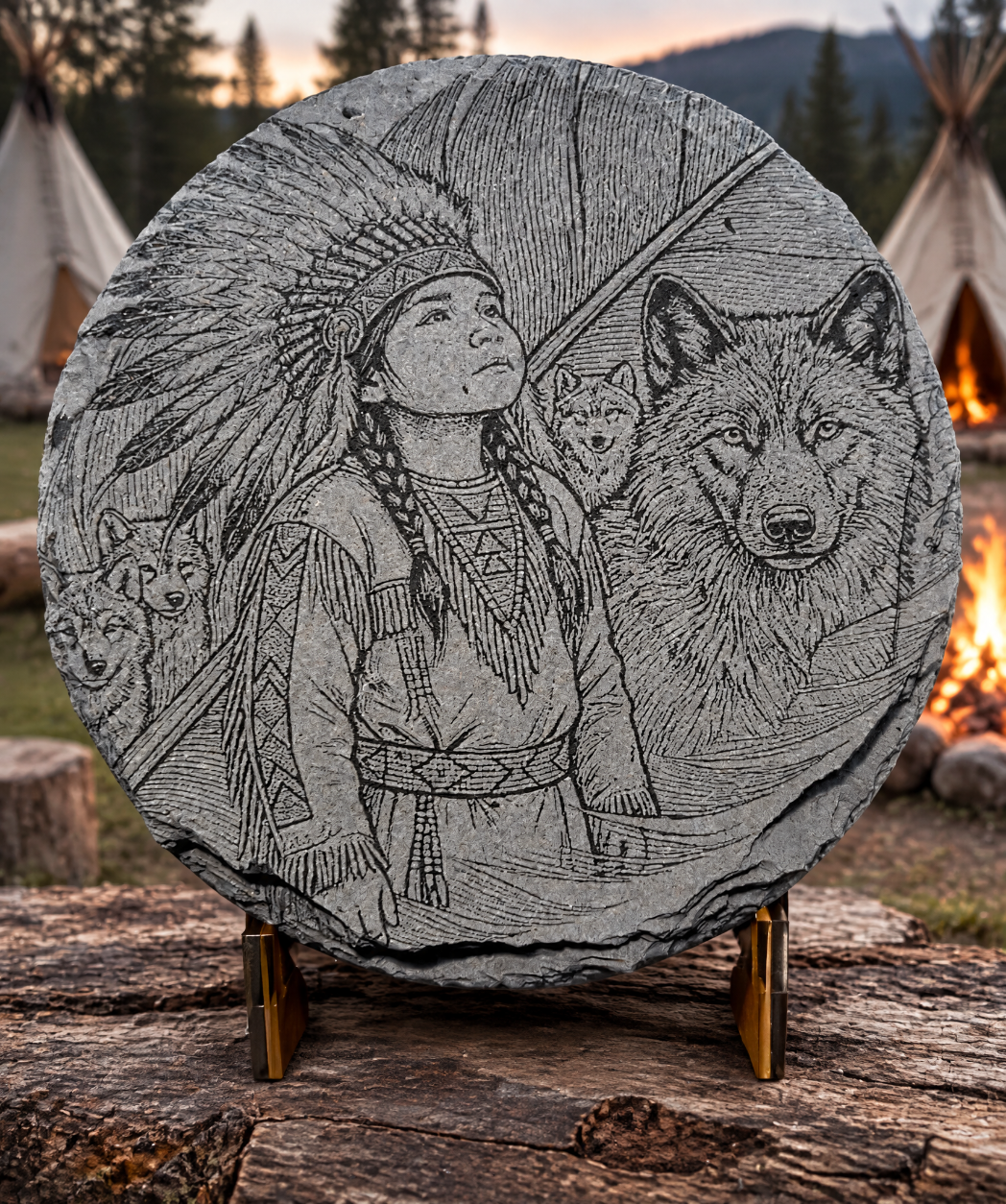 Slate Young Warrior and Wolf